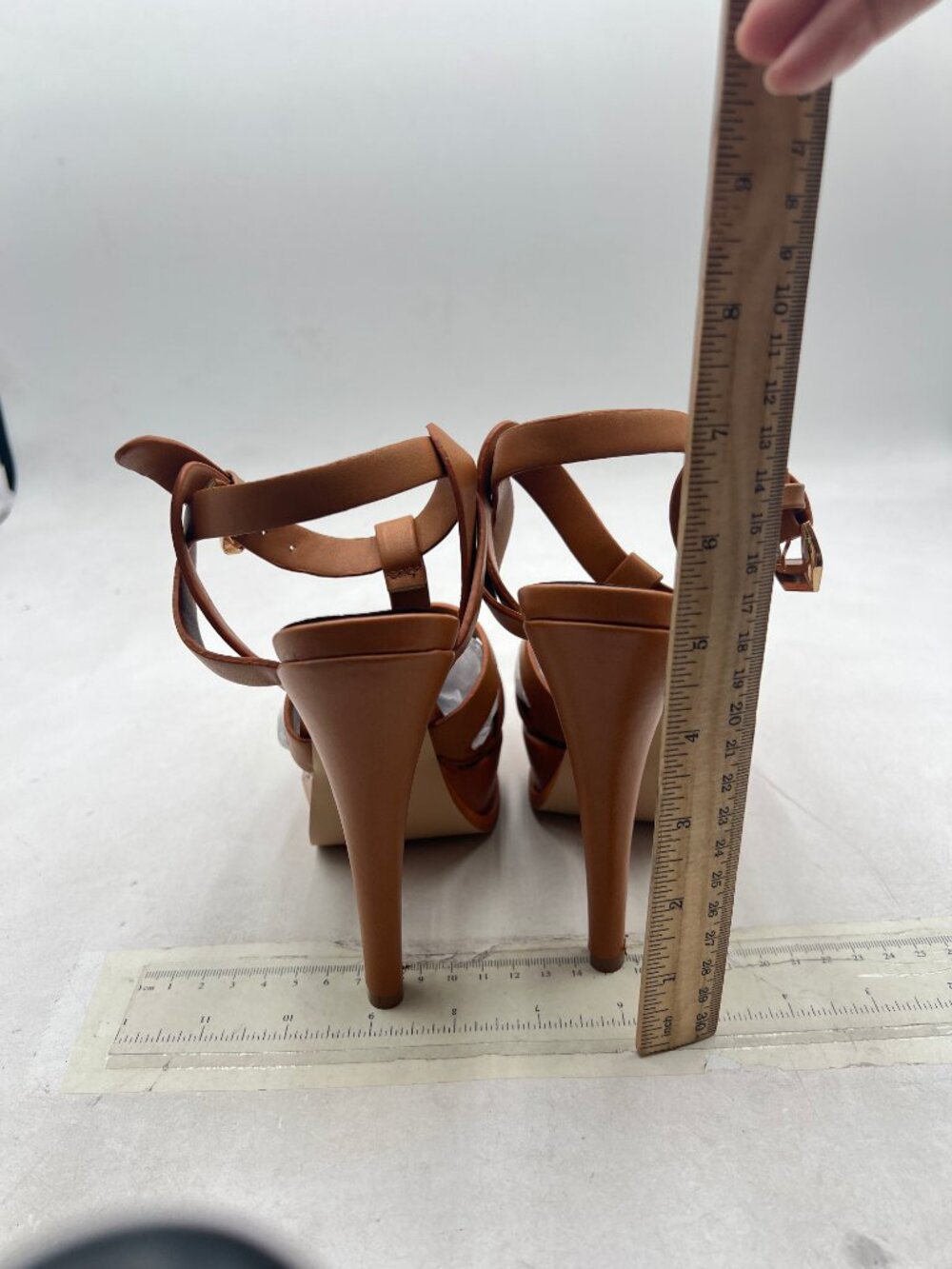 YDN Brown Strappy High Heeled Platform Peep Toe Stiletto Heels T-strap Sandals - Picture 4 of 7